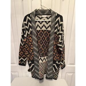 Women's KAMANA Aztec Bohemian Open Front Cardigan Sweater Size L Apron Pockets